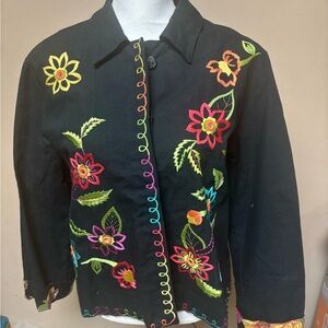 Hearts of Palm Black Jacket with Colorful Floral Embroidery